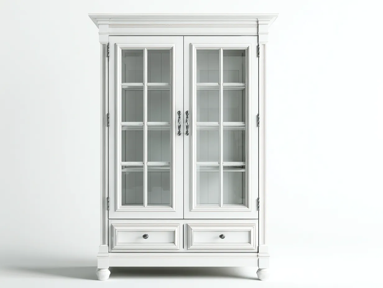 Vetrina-legno-vetro-116x50x200 cm-bianco-stile classico-Havenmyloft