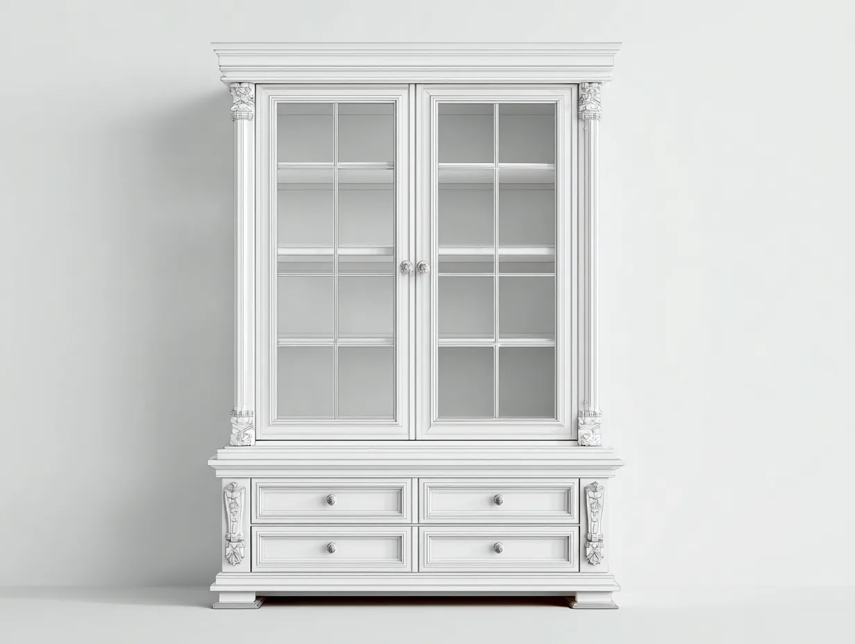 Vetrina-legno-vetro-128x48x205 cm-bianco-stile classico-Havenmyloft