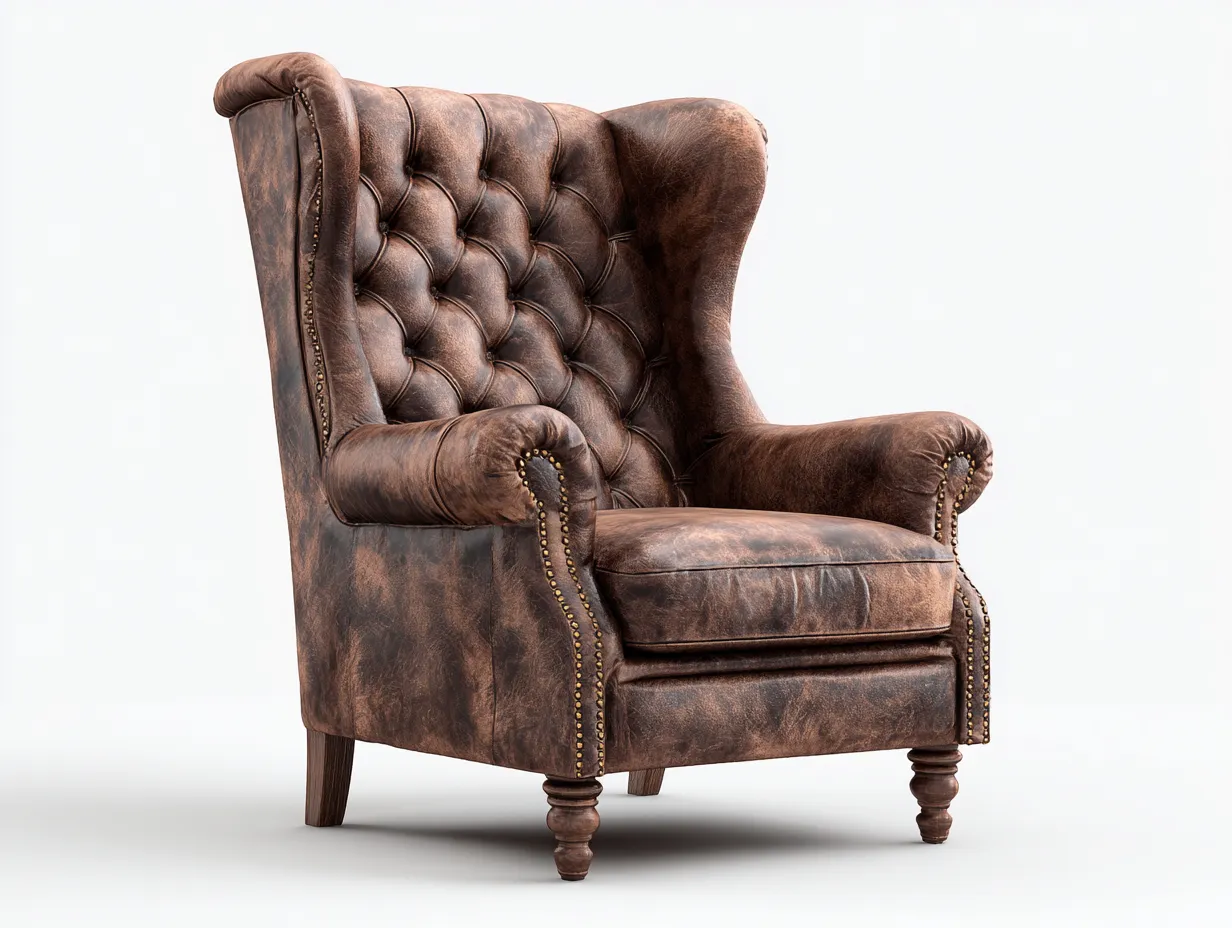 Poltrona in pelle-pelle-legno-82x90x108 cm-marrone-stile classico-Oakmyshop