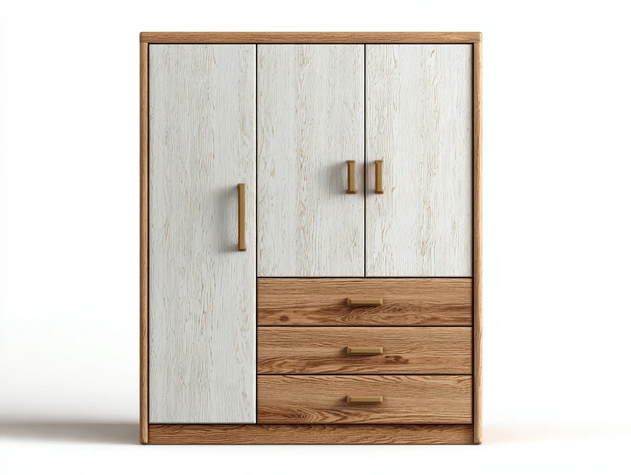 Armadio a 3 ante-legno-MDF-150x56x190 cm-bianco-marrone-stile moderno-Oakmyshop