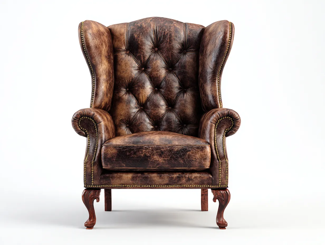 Poltrona in pelle-pelle-legno-84x92x110 cm-marrone scuro-stile classico-Oakmyshop