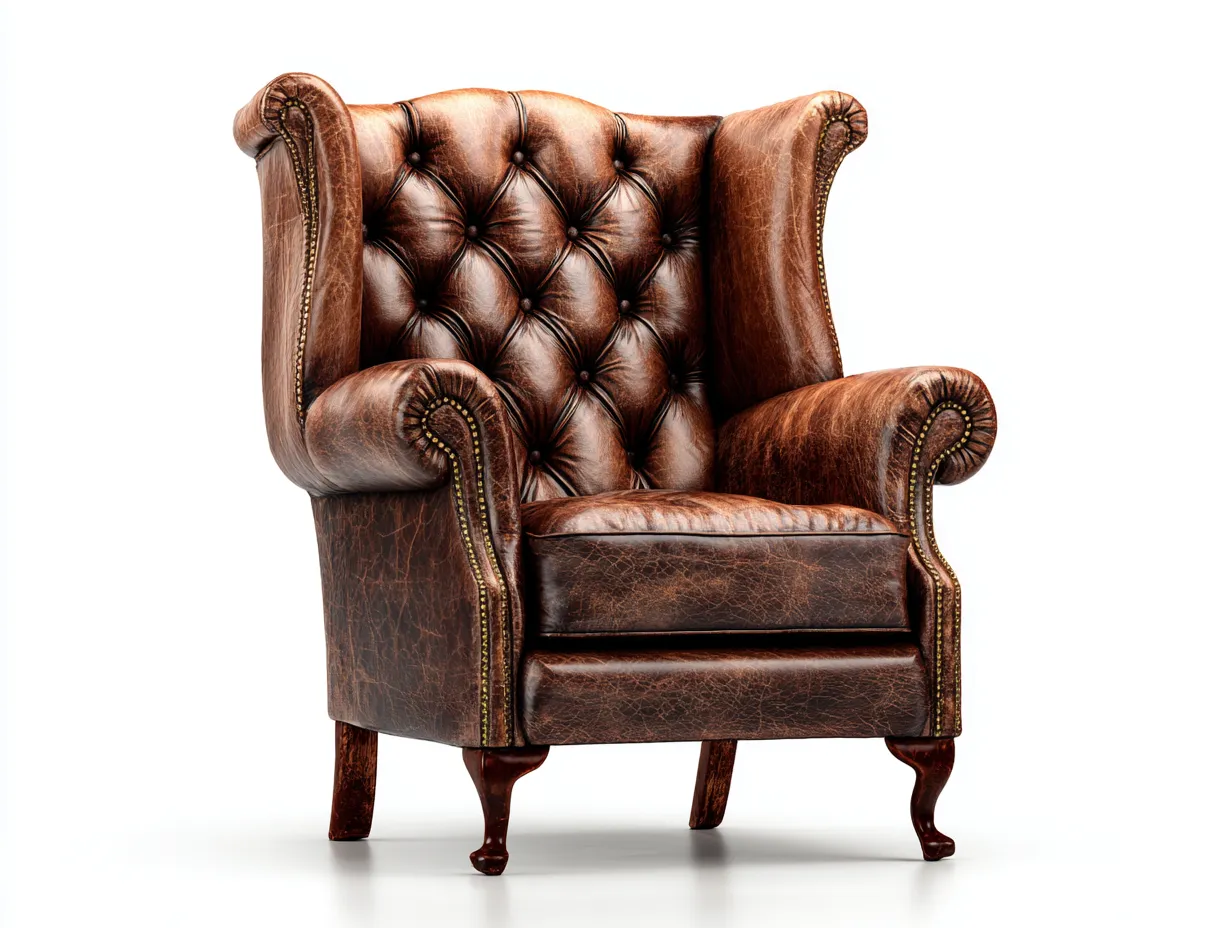 Poltrona in pelle-pelle-legno-88x95x115 cm-marrone-stile classico-Oakmyshop