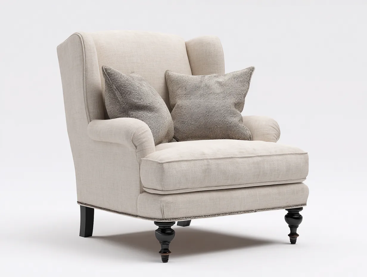 Poltrona in tessuto - tessuto-legno - 88x84x90 cm - beige - stile classico-Oakmyshop