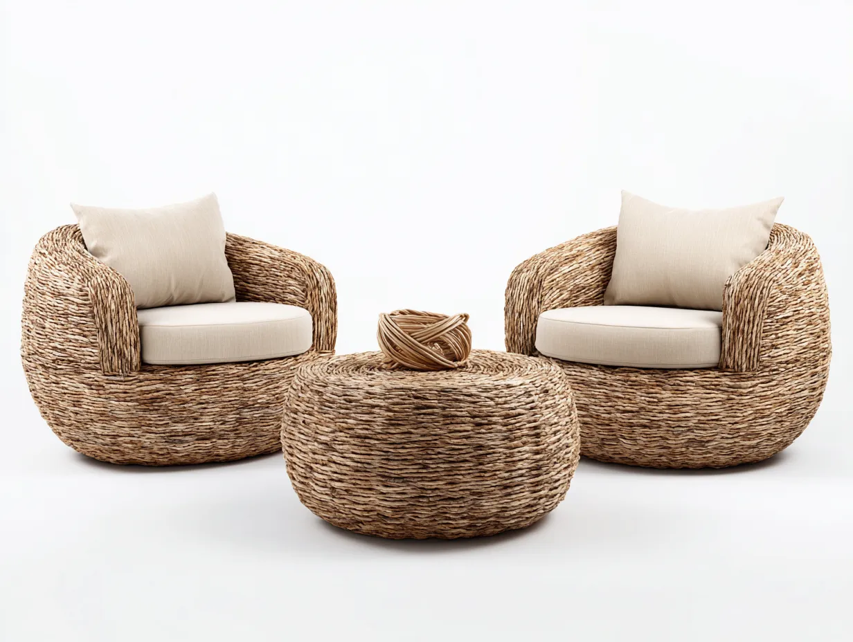 Divani da esterno - rattan-tessuto - 85x85x78 cm - naturale-bianco - stile lounge moderno-Sofagolab
