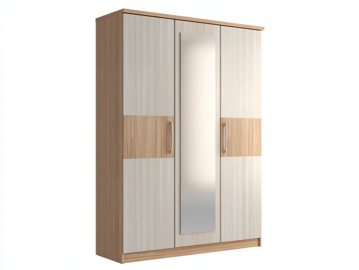 Armadio-legno-pannello-specchio-160x55x200 cm-Bianco-Rovere-stile moderno-Sofagolab