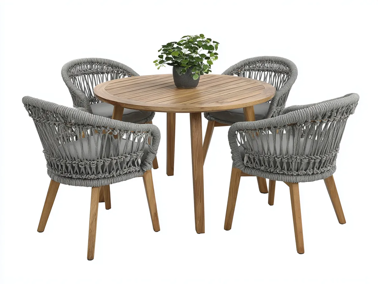 Set da pranzo da esterno - legno-corda - 120x120x75 cm - grigio-naturale - stile moderno-Sofagolab