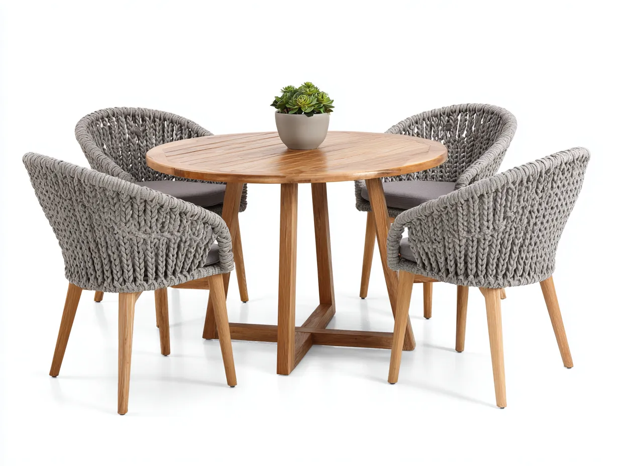 Set da pranzo da esterno - legno-corda - 118x118x74 cm - grigio-naturale - stile contemporaneo-Sofagolab