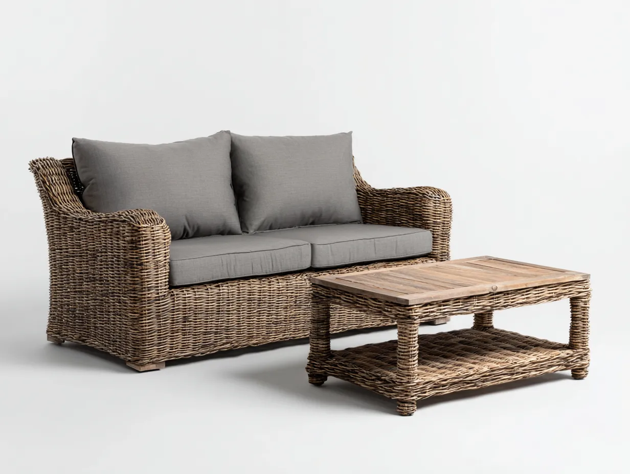 Divani da esterno - rattan-tessuto - 85x85x78 cm - naturale-bianco - stile lounge moderno-Sofagolab