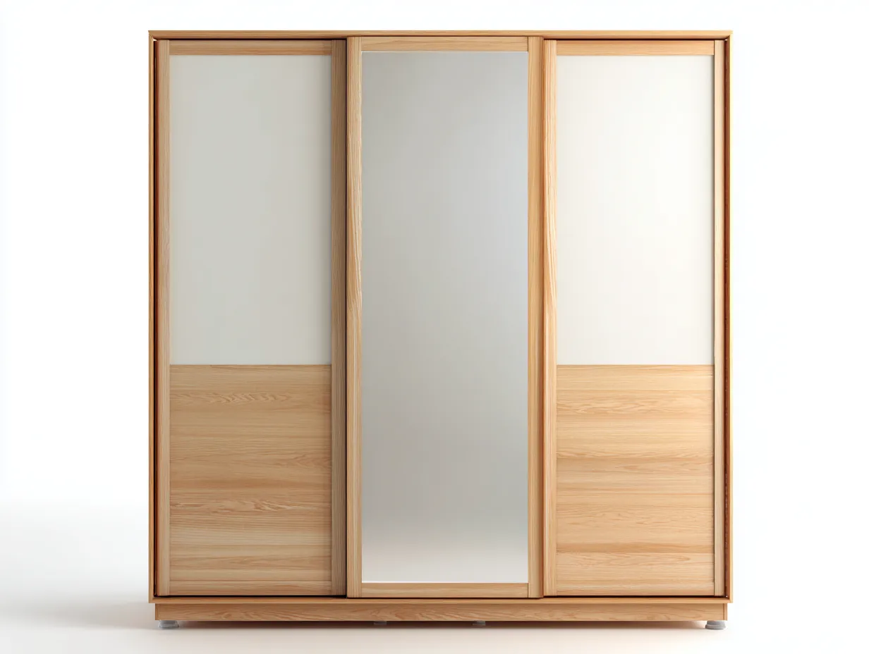 Armadio-legno-pannello-specchio-180x60x205 cm-Bianco-Rovere-stile moderno-Sofagolab