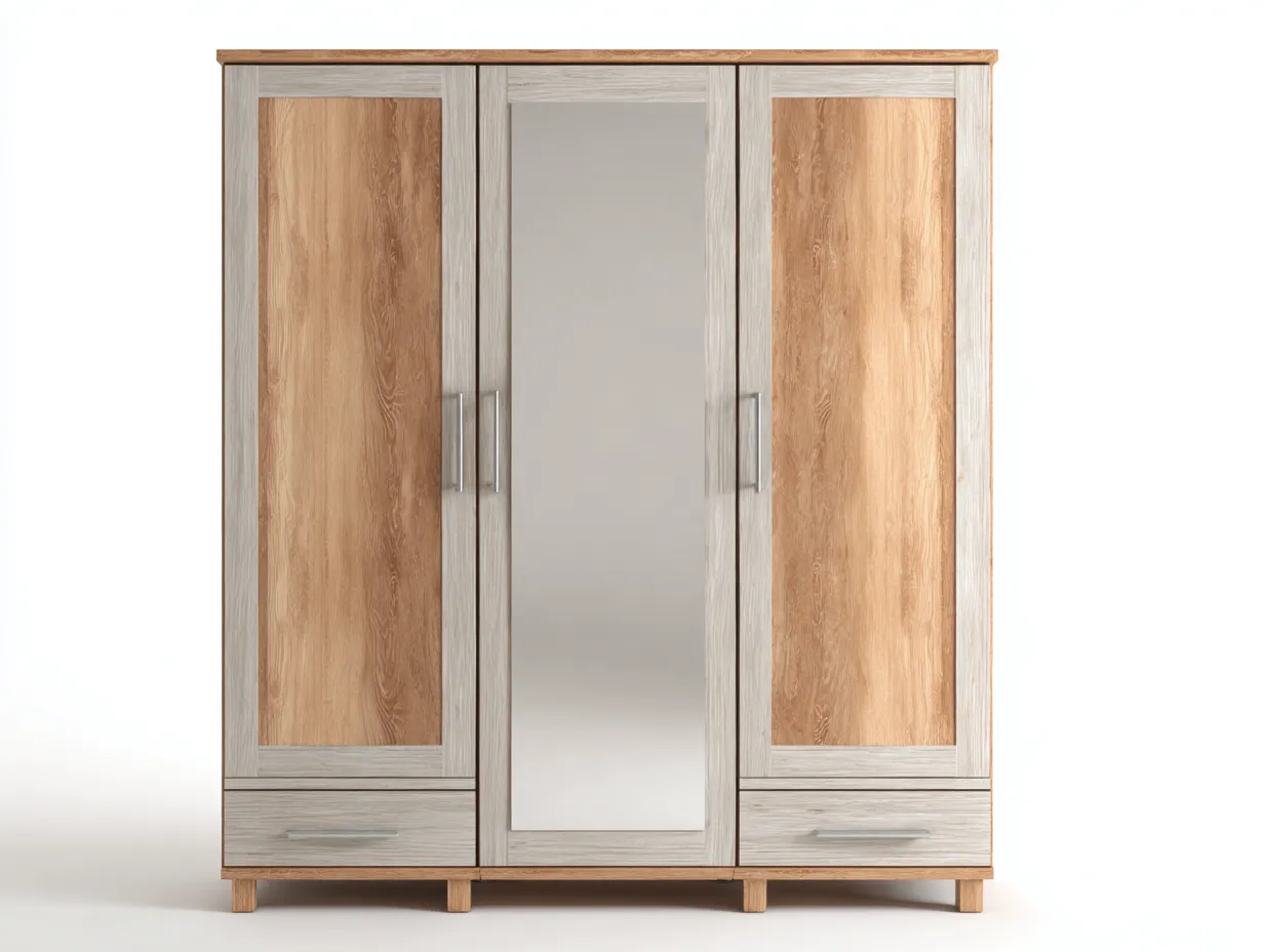 Armadio-legno-pannello-specchio-170x58x198 cm-Bianco-Rovere-stile moderno-Sofagolab