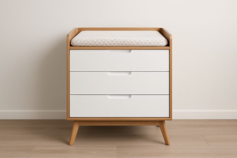 Commode à langer en bois avec trois tiroirs 90x80x45 cm