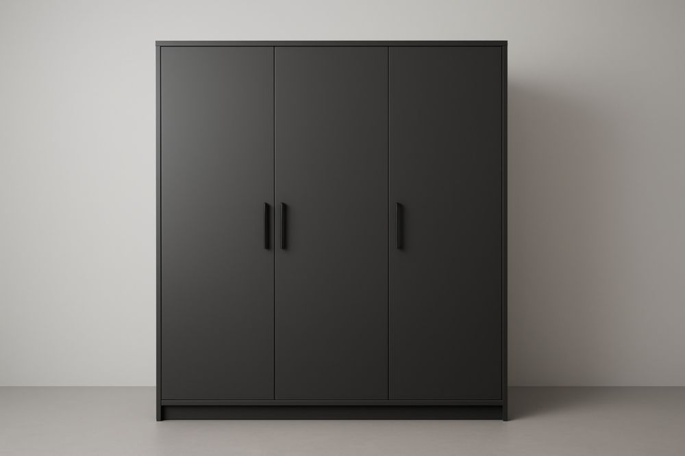 Armoire 3 Portes Panneaux de Fibres Noir 200x150x60 cm