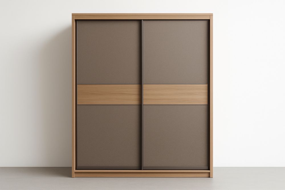 Armoire à portes coulissantes en bois marron et beige