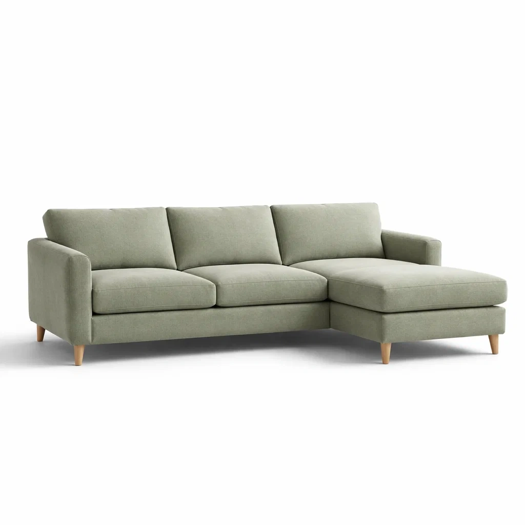 Divano angolare in tessuto verde con chaise longue-LUXECRIBZZ