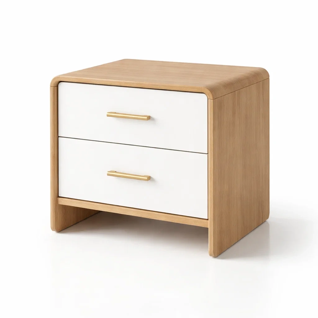 Comodino in legno con due cassetti colore bianco e maniglie in metallo-LUXECRIBZZ