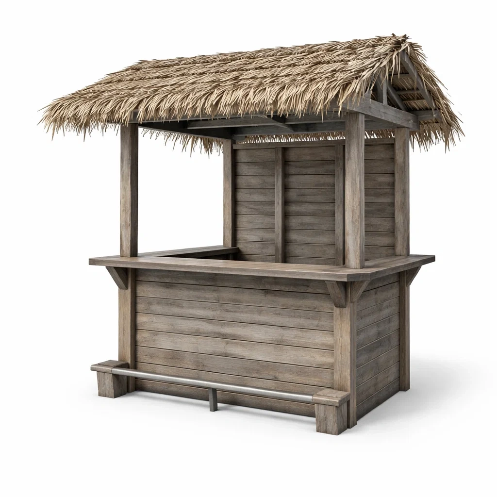 Gazebo da giardino in legno con tetto di paglia-LUXECRIBZZ