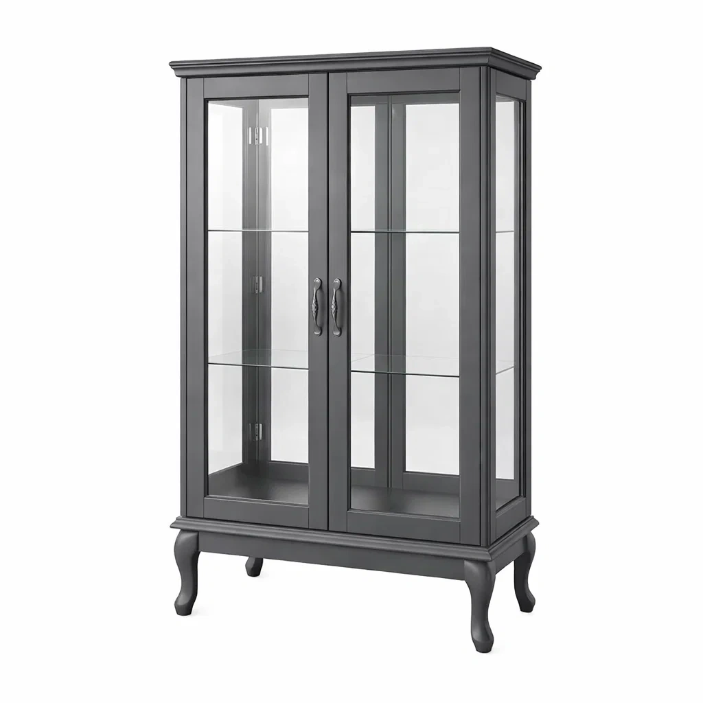 Vetrina in Legno e Vetro Temperato Grigia Dimensioni 180 x 90 x 40 cm-urbanlivingoasis