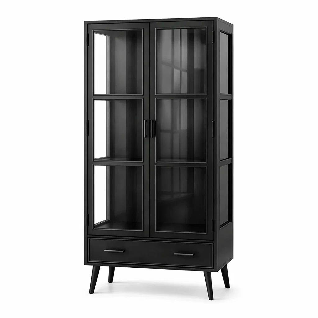 Vetrina in Metallo Nero con Ante in Vetro Temperato-urbanlivingoasis