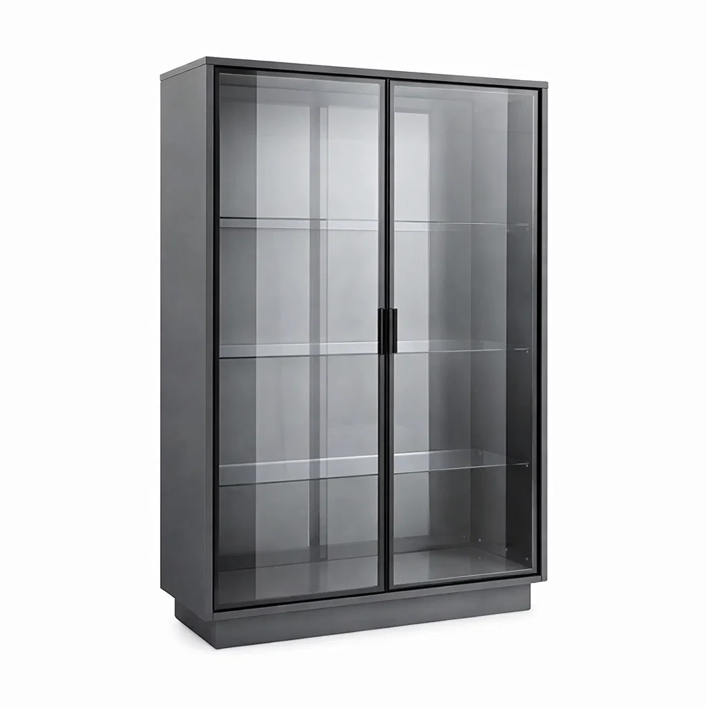 Vetrina in Metallo Nero con Ante in Vetro Temperato e 4 Ripiani-urbanlivingoasis
