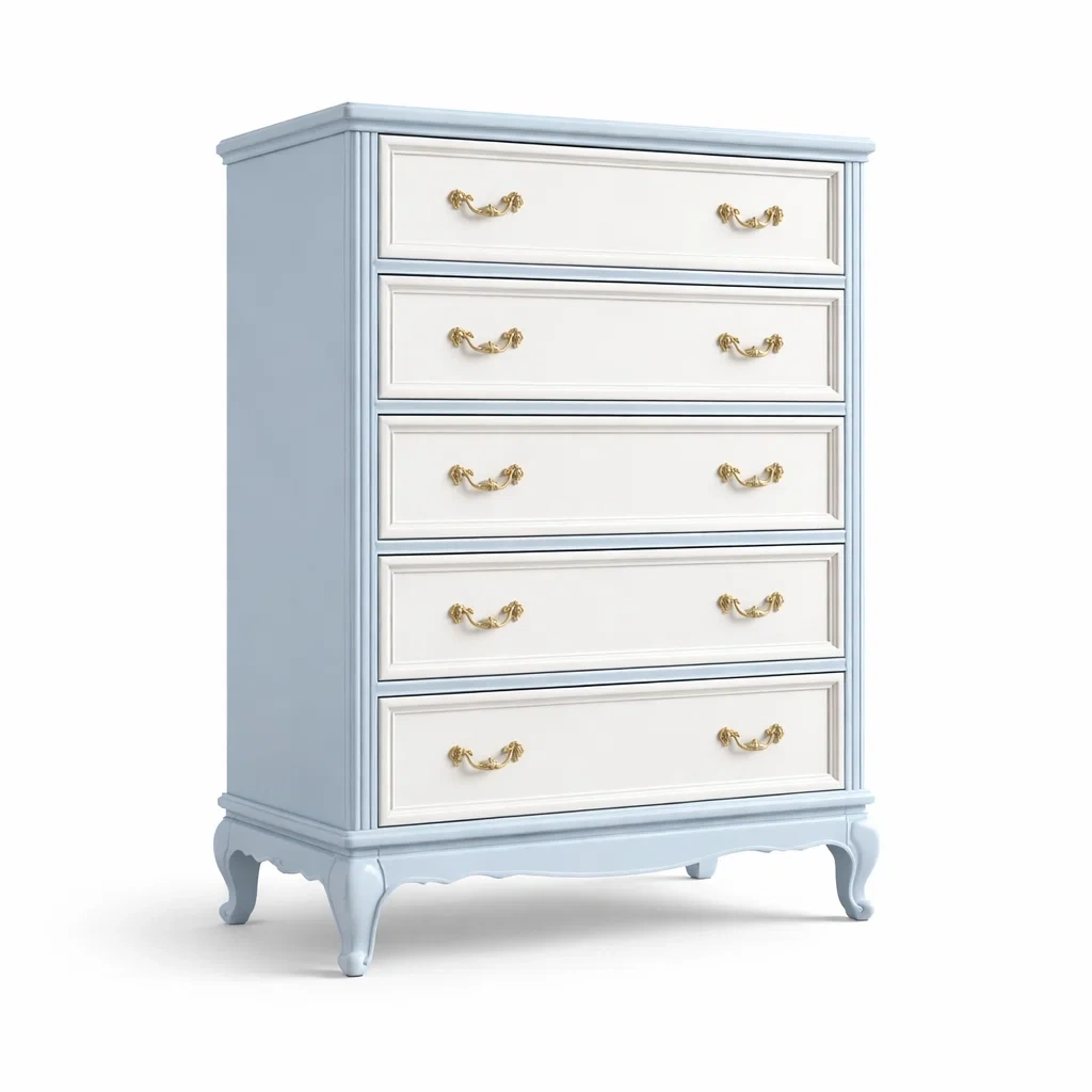 Cassettiera in Legno con 5 Cassetti Bianco e Azzurro-urbanlivingoasis