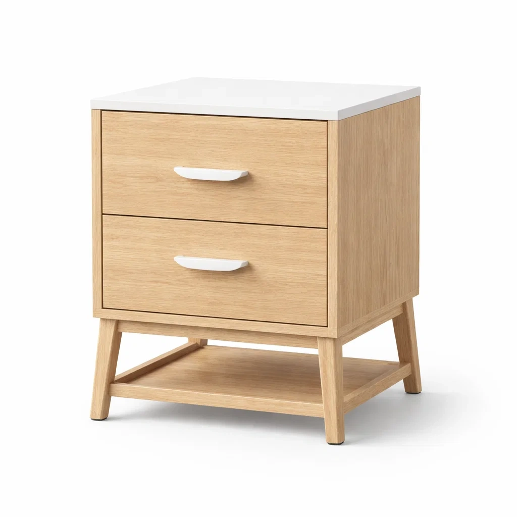 Comodino in Legno e Bianco con 2 Cassetti-urbanlivingoasis