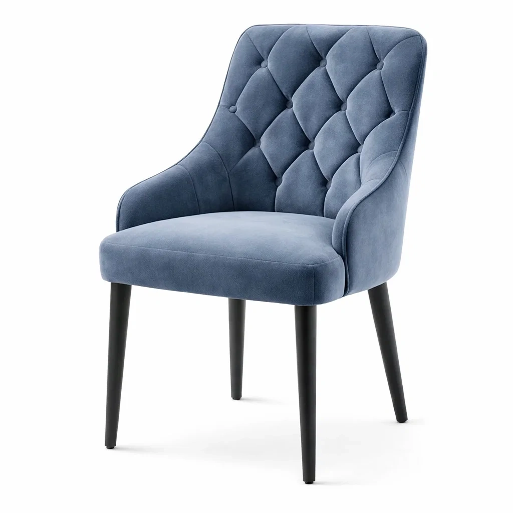 Sedia da pranzo in Velluto Blu con Gambe in Metallo-urbanlivingoasis