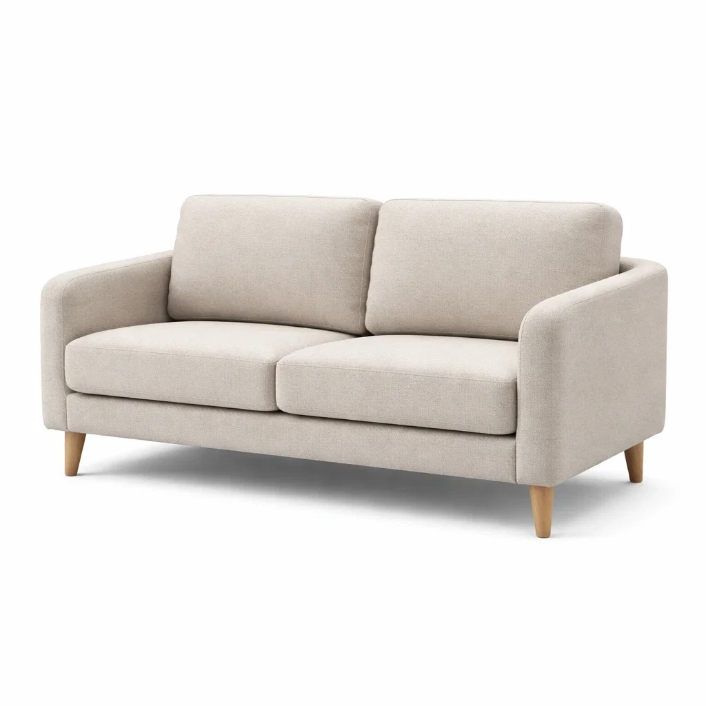 Divano a 2 Posti in Tessuto Beige con Gambe in Legno Massello-urbanlivingoasis