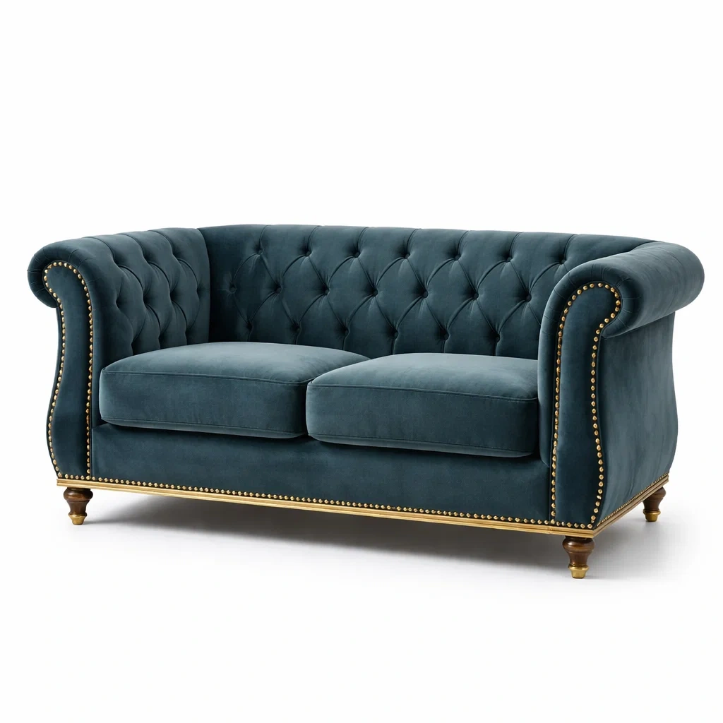 Divano in Velluto con Dettagli in Ottone-urbanlivingoasis