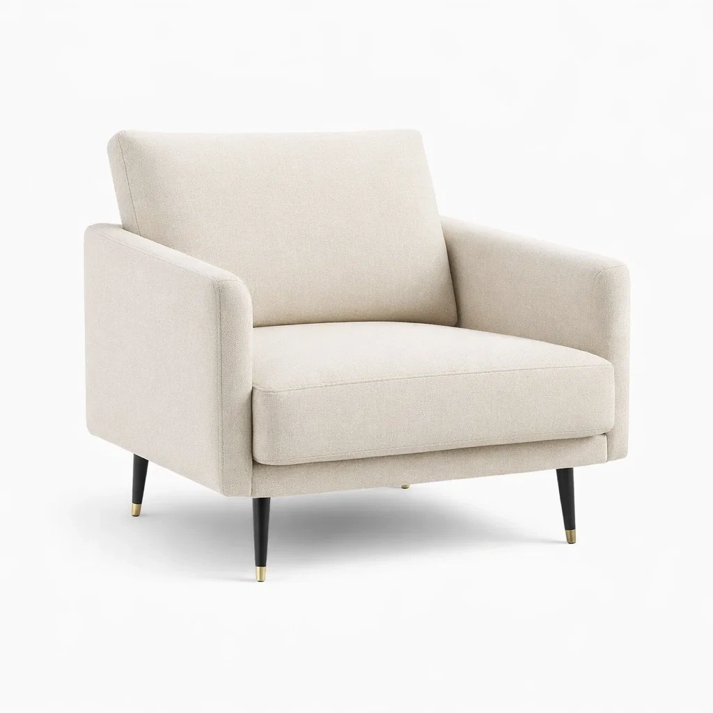 Poltrona in Tessuto Poliestere Beige con Gambe in Metallo-urbanlivingoasis