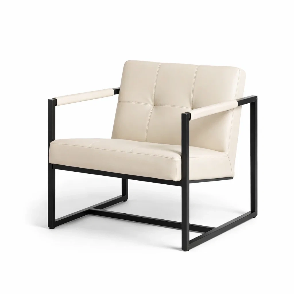 Poltrona in Pelle Sintetica Crema con Struttura in Metallo-urbanlivingoasis