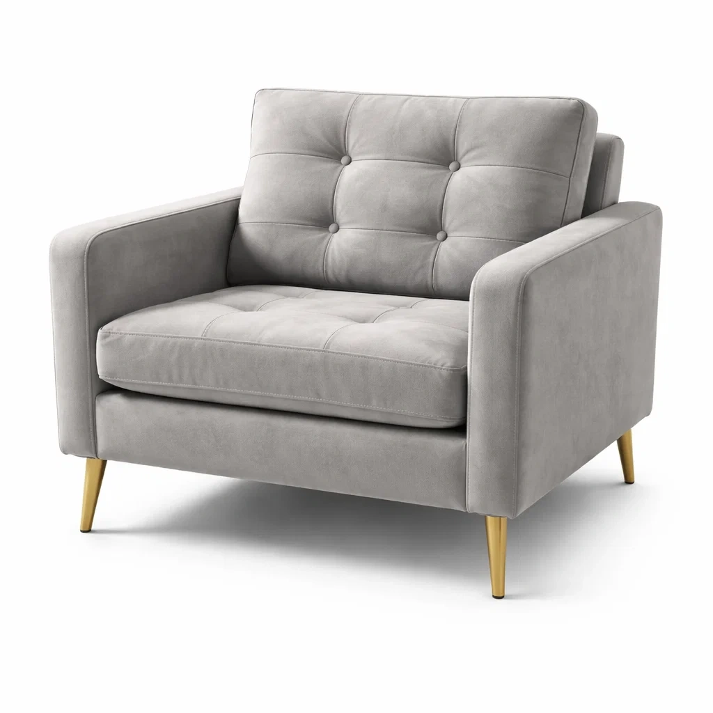 Poltrona in Tessuto con Gambe in Metallo Dorato-urbanlivingoasis