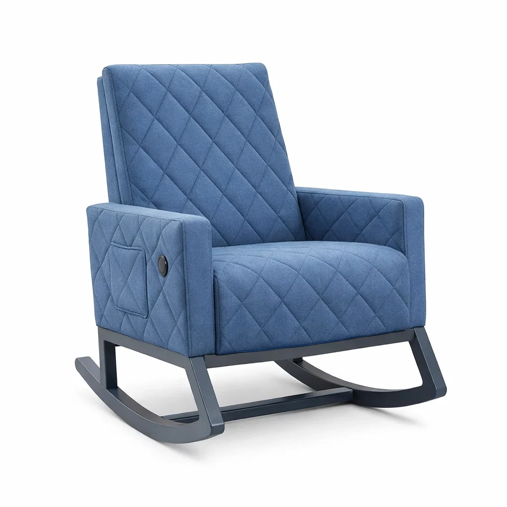 Sedia a dondolo in Tessuto Blu con Struttura in Legno-urbanlivingoasis