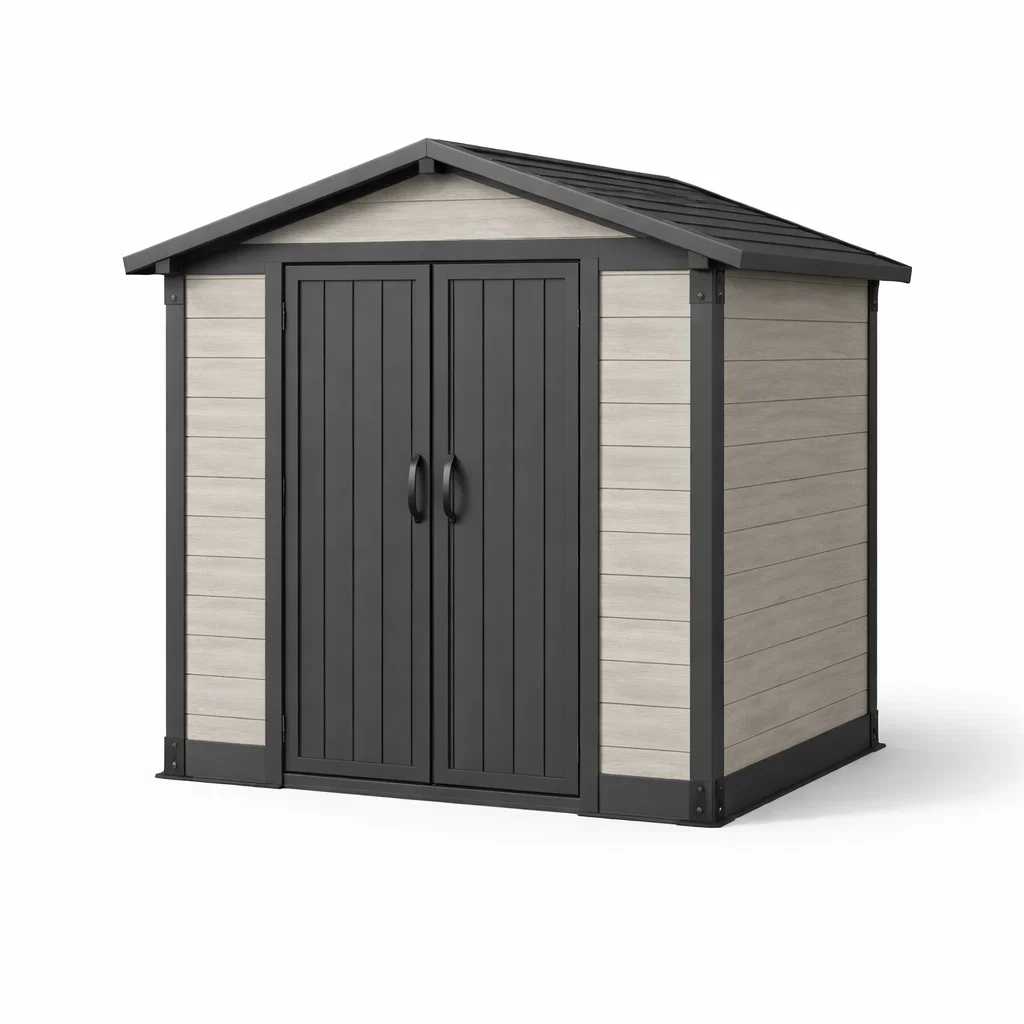 Abri de jardin en résine gris et beige avec portes doubles-Cosy Cab Ine