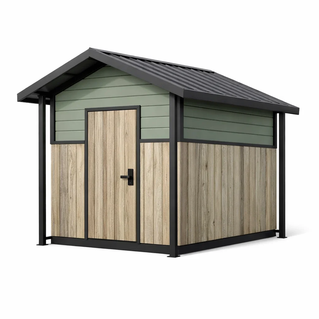 Abri de jardin en acier et bois composite vert et beige-Cosy Cab Ine