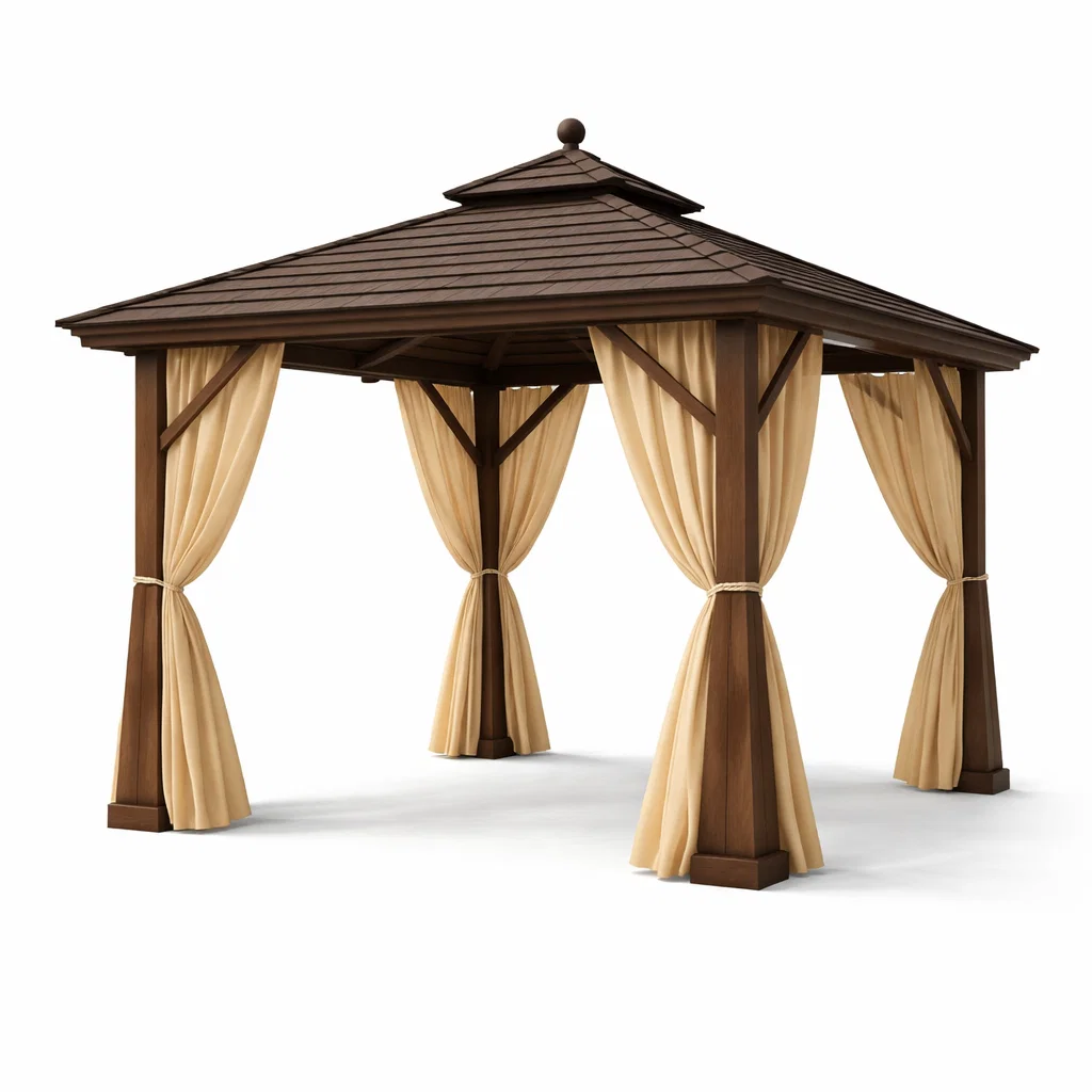 Pavillon extérieur en bois avec rideaux en polyester beige-Cosy Cab Ine