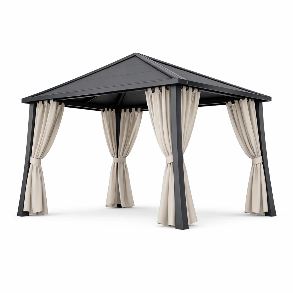 Pavillon de jardin en aluminium gris avec rideaux en polyester-Cosy Cab Ine