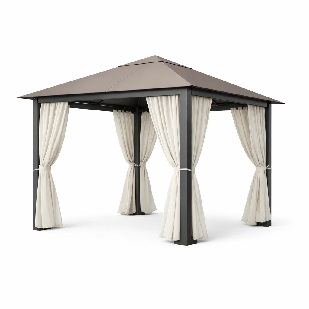Pavillon de jardin en aluminium avec rideaux crème-Cosy Cab Ine