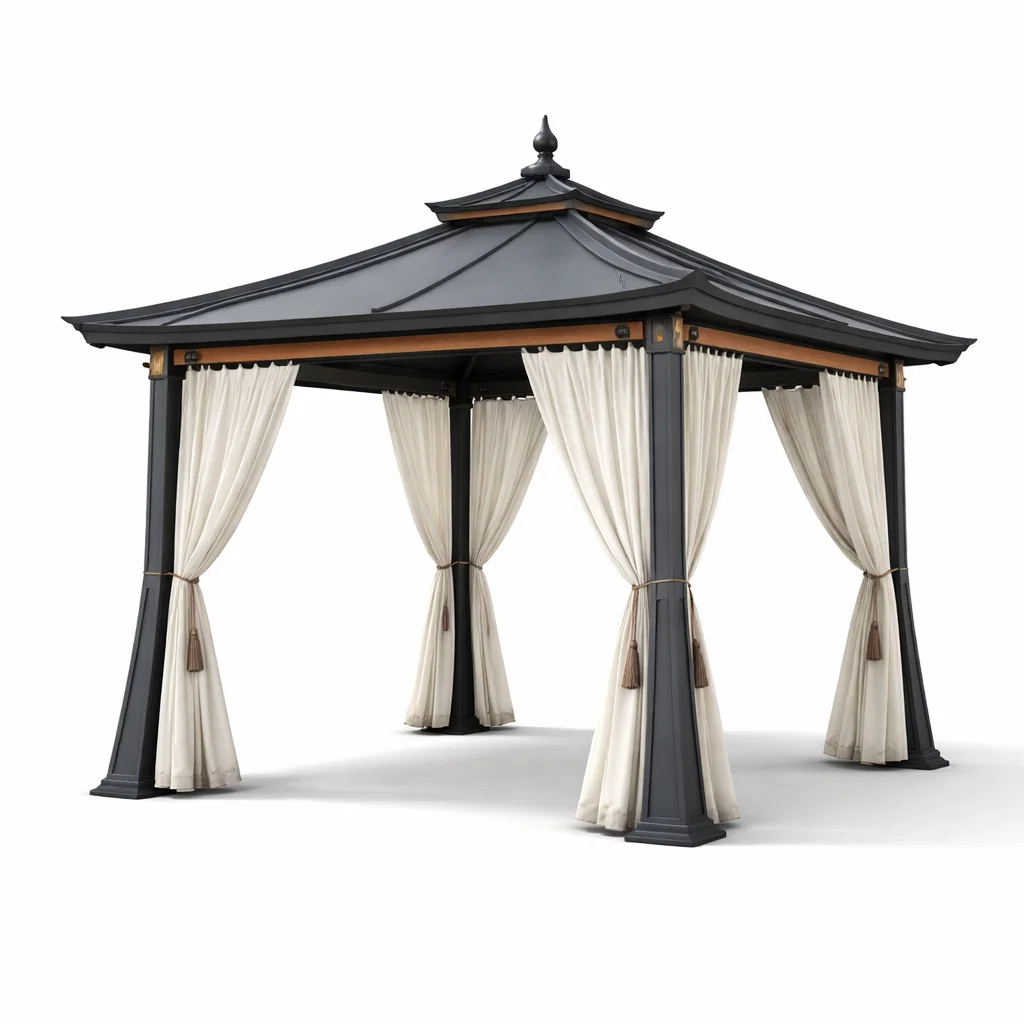 Pavillon en acier noir avec rideaux en polyester crème-Cosy Cab Ine
