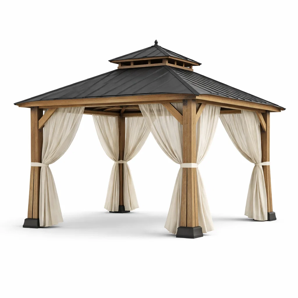 Pavillon de jardin en bois et métal avec rideaux-Cosy Cab Ine