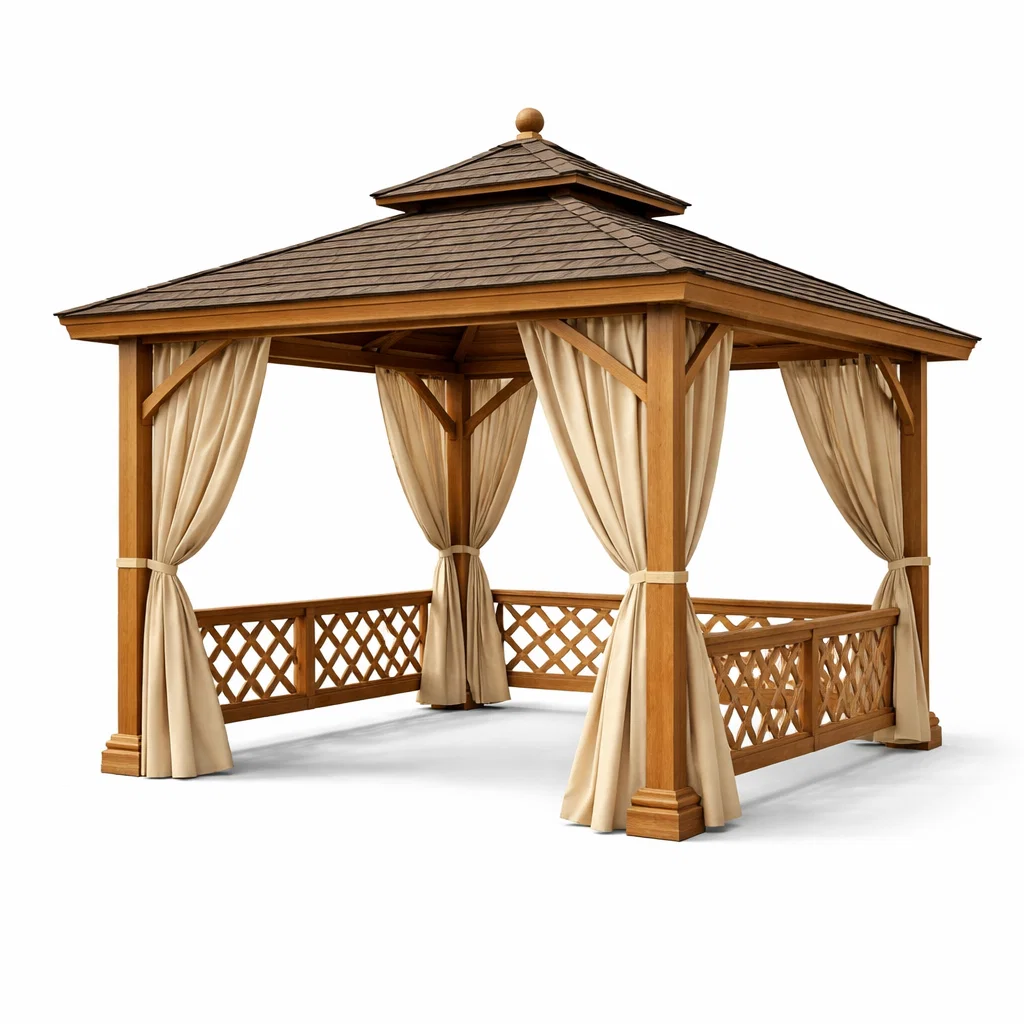 Pavillon de jardin en bois avec rideaux crème-Cosy Cab Ine