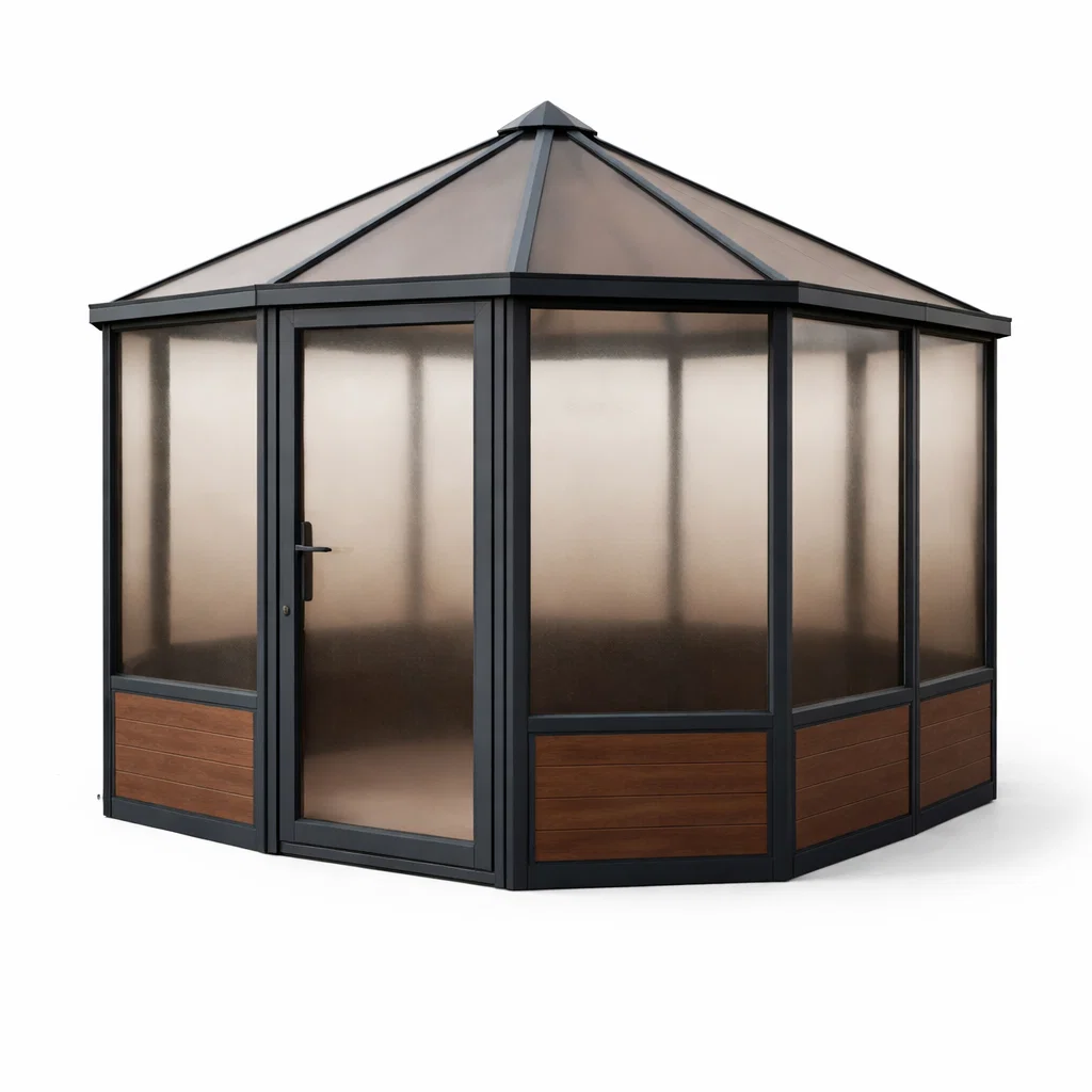 Serre hexagonale en aluminium et polycarbonate brun-Cosy Cab Ine