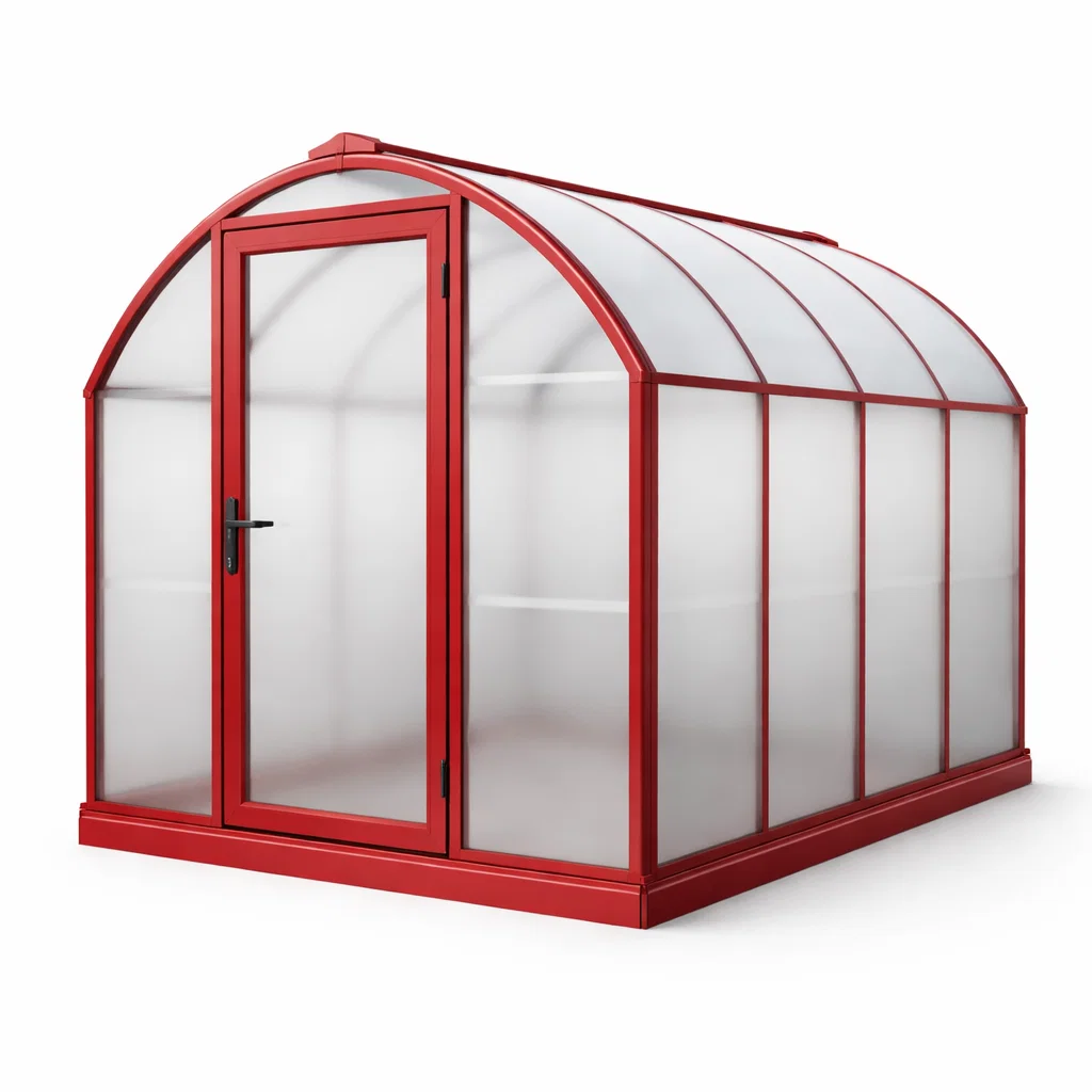 Serre en aluminium et polycarbonate rouge-Cosy Cab Ine