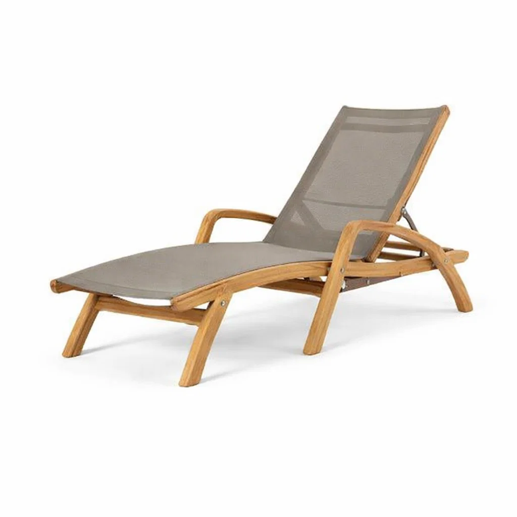 Chaise longue extérieure réglable en teck et textilène-Cosy Cab Ine