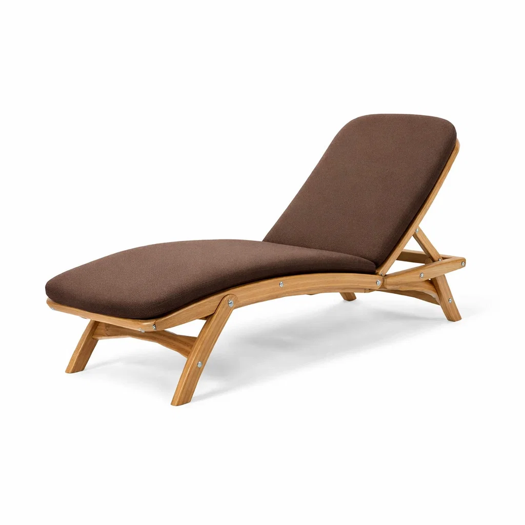 Chaise longue réglable en bois d’acacia avec coussin brun-Cosy Cab Ine