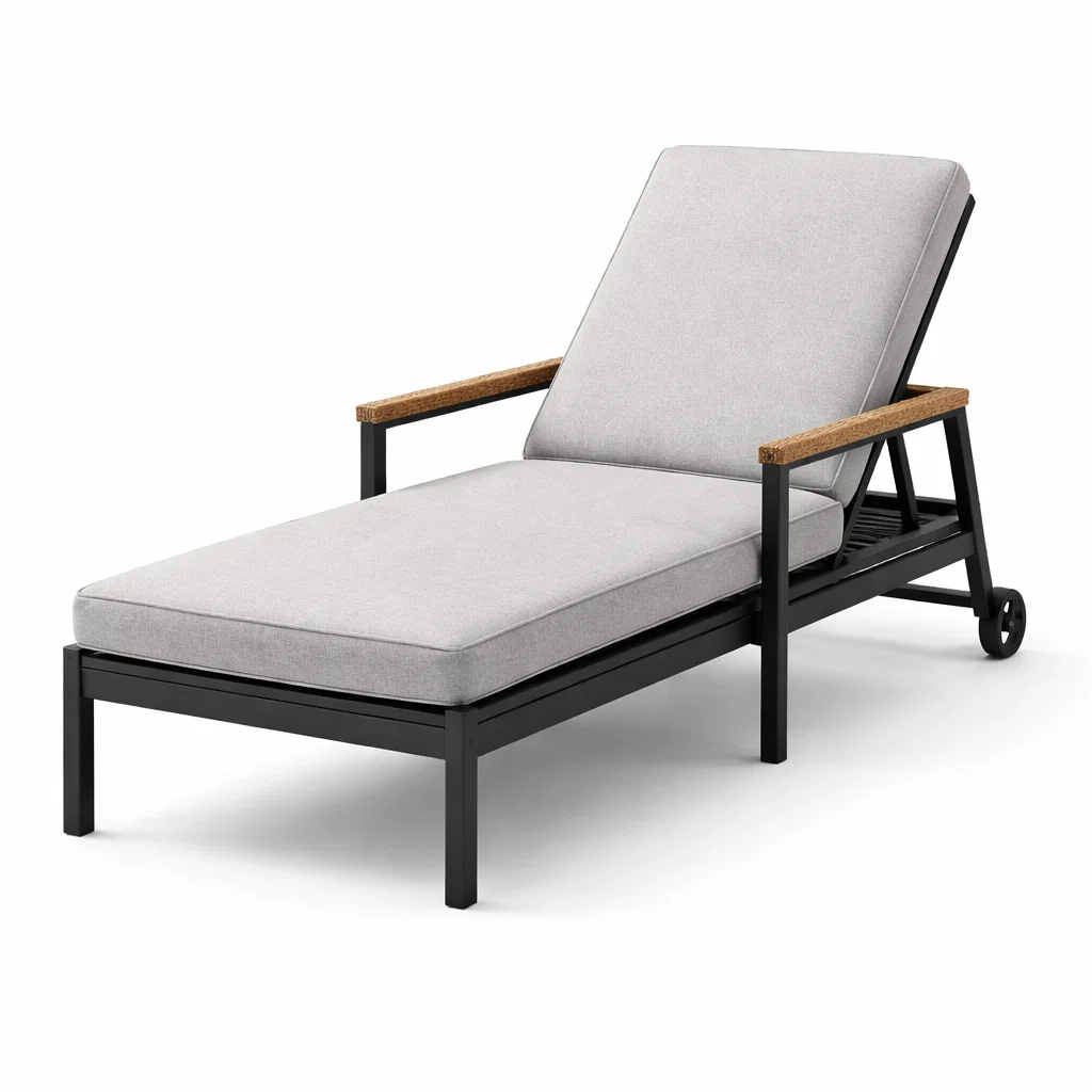Chaise longue en aluminium noir et chêne avec tissu gris-Cosy Cab Ine