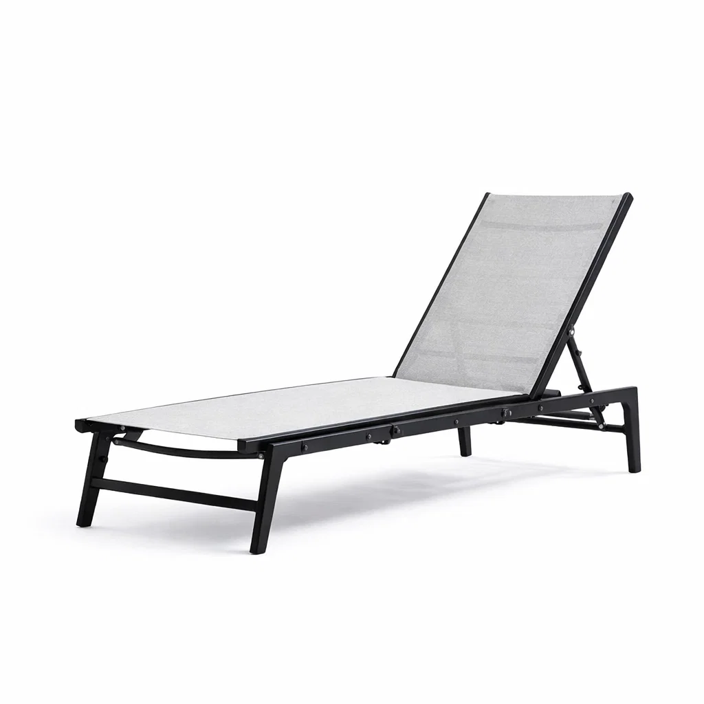 Chaise longue réglable pour extérieur en aluminium et polyester noir et gris-Cosy Cab Ine