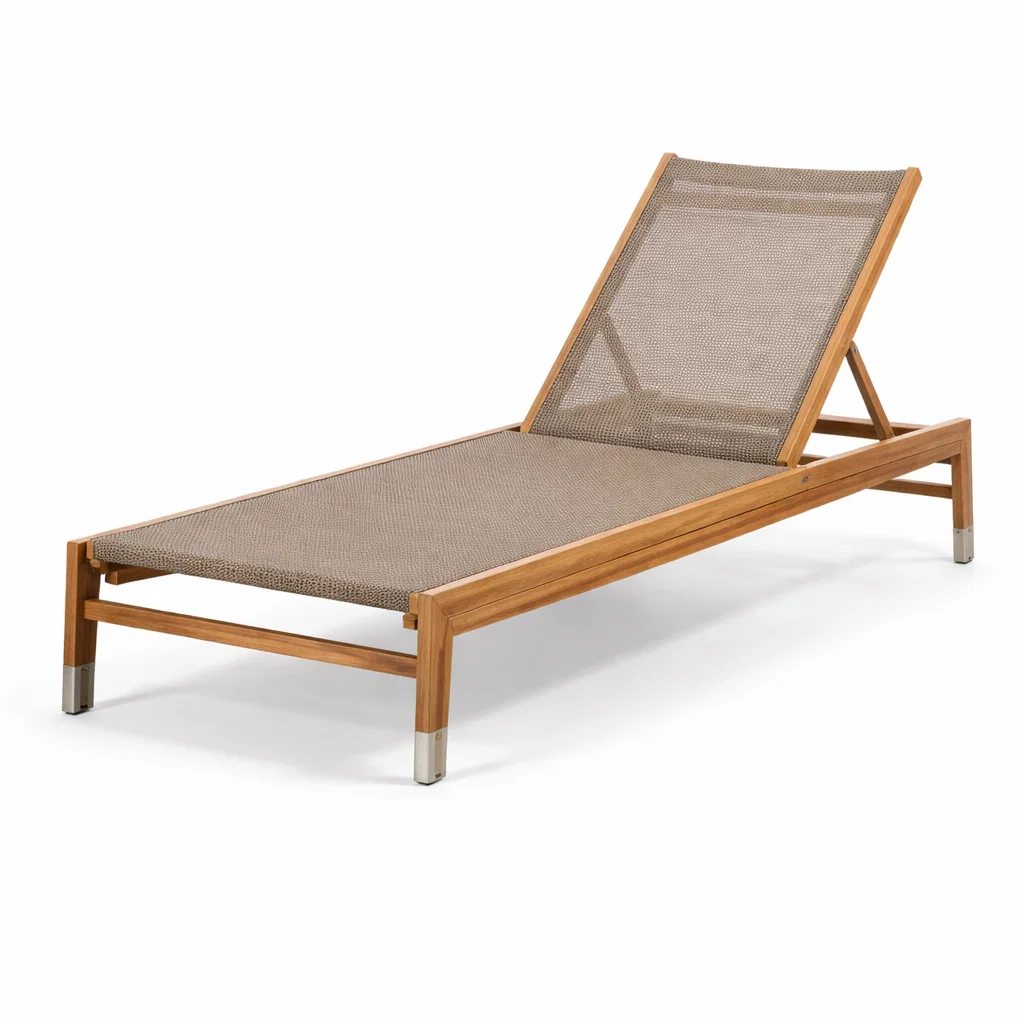 Chaise longue réglable en acacia et textilène brun-Cosy Cab Ine