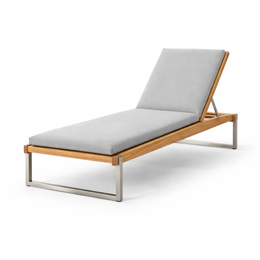Chaise longue de jardin en bois et tissu gris avec structure en inox-Cosy Cab Ine