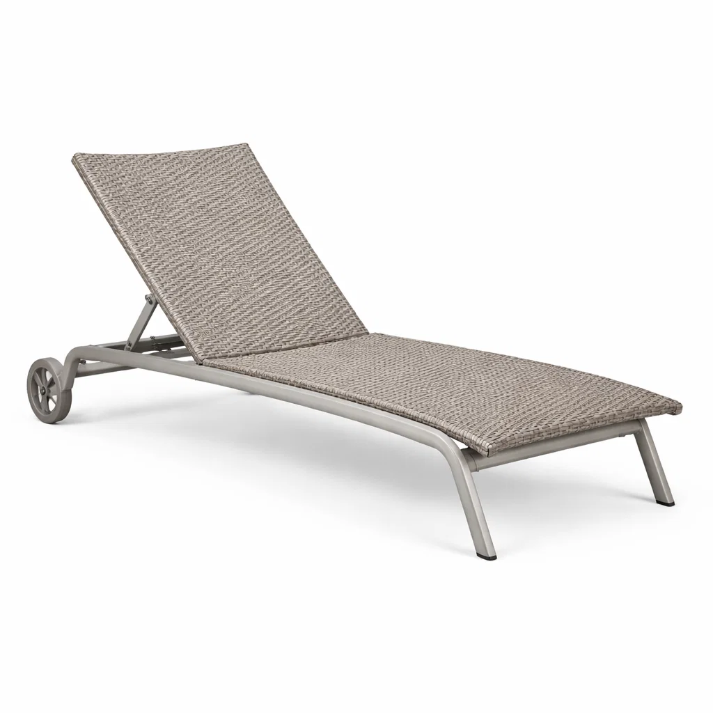 Chaise longue d’extérieur réglable en aluminium et résine tressée gris et beige-Cosy Cab Ine