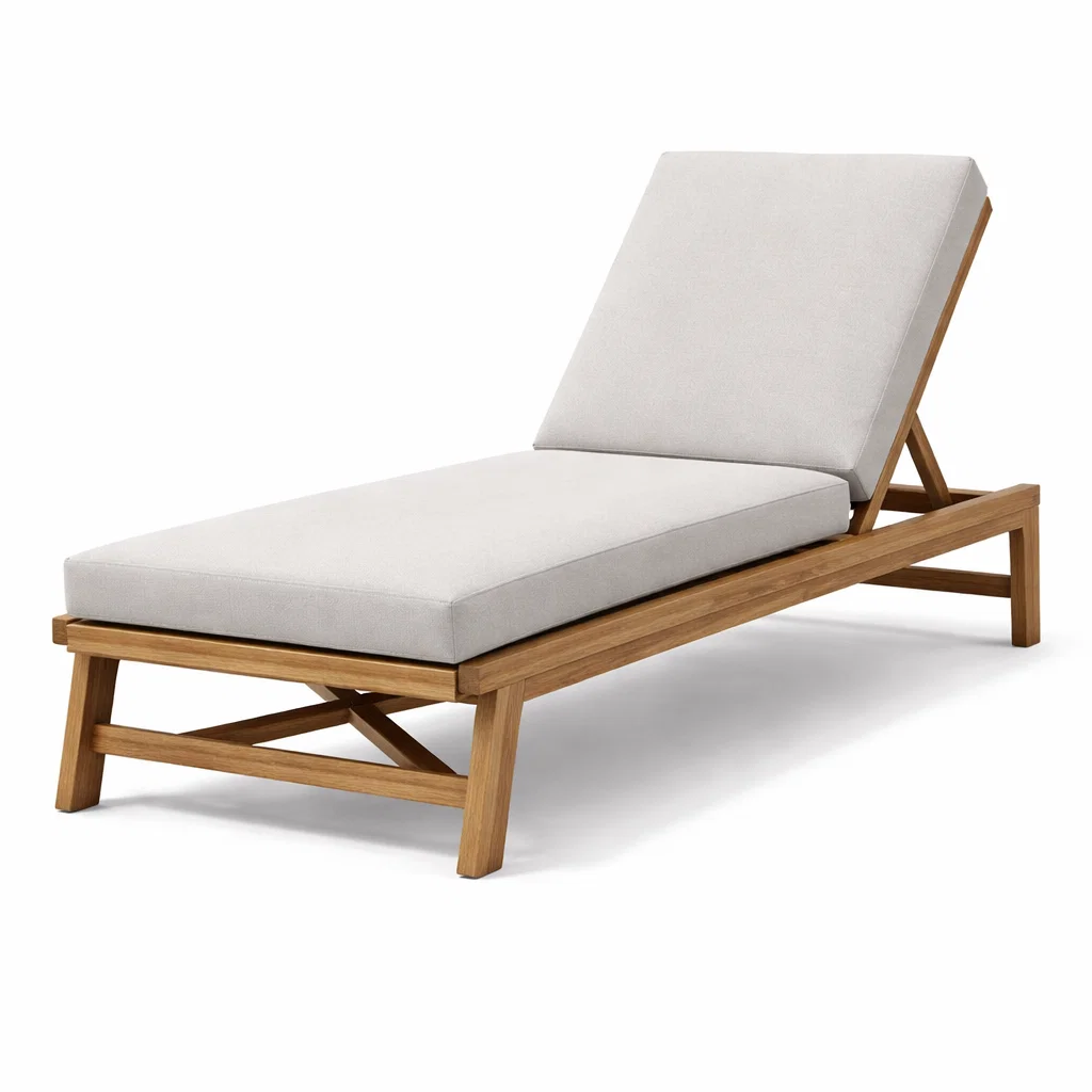 Chaise longue extérieure en bois de teck avec coussins gris-Cosy Cab Ine